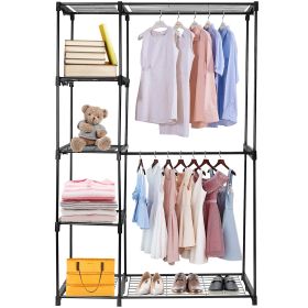 Metal Closet Deluxe Double Rod Freestanding Closet Clothes Storage Organizer Coat Storage Wardrobe Metal Shoes Storage Rack with 5-Tier Wire Shelving