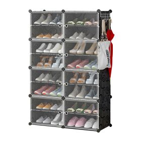 8-Tier 2-Row Shoe Rack Organizer Stackable Free Standing Shoe Storage Shelf Plastic Shoe Cabinet Tower with Transparent Doors for Heels Boots Slippers