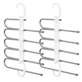 Space Saving Pants Hangers 5-in-1 Stainless Steel Trouser Storage Organizer Non-Slip Clothes Rack Shelves For Pants Scarf Jeans Trousers Skirts