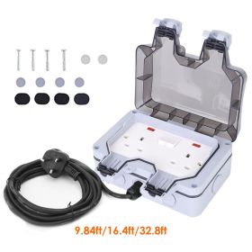 Double Outdoor Socket IP66 Waterproof 13A 2 Gang UK Plug Twin Switched Double Socket Electrical Wall Outlet Socket Box w/ 16.4ft Extension Cable