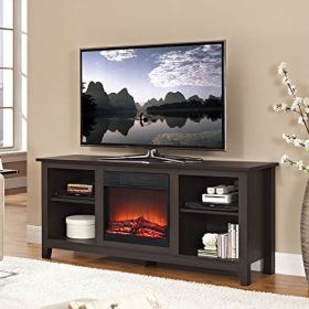 Espresso Wood TV Stand with Electric Fireplace Heater
