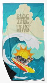 Surfer Dog Blue Merle Cardigan Corgi Premium Beach Towel Oversized Towel Beach Blanket, Pool, Beach Essentials, Yoga, Premium Bath Towel