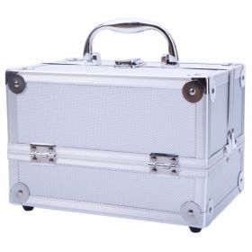 SM-2176 Aluminum Makeup Train Case Jewelry Box Cosmetic Organizer with Mirror 9"x6"x6" Silver