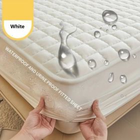 (Cream white 150cm*200cm) Cotton-Padded Waterproof Mattress Protector, Dust-Proof Bed Cover (Without Pillow and Core). Soft