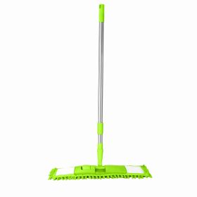 Microfiber Mop Metal Floor Dust Hairs Cleaning 360° Rotatable Washable Refill Pads Hard Handle (Green)