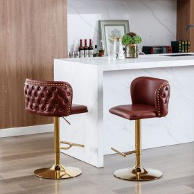 A A Furniture Swivel Barstools Adjustable Height, Modern PU Upholstered Stools (Option: Burgundy)