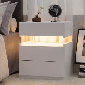 LED Nightstands 3 Drawer Dresser for Bedroom End Table with Acrylic Board LED Bedside Tables for Bedroom Living Room Bedside Furniture (White) (Color: as Pic)