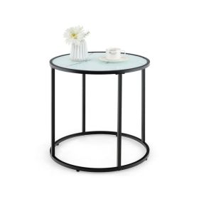 Small End Table with Metal Frame and Faux Marble Glass Top (Color: White & Black, Type: Coffee Tables)
