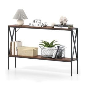 Modern Console Table with Metal Frame for Living Room (Color: Rustic Brown, Type: Side Table)