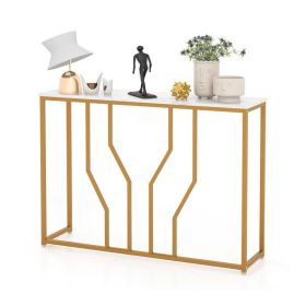 Modern Console Table with Metal Frame for Living Room (Color: White & Gold, Type: Side Table)